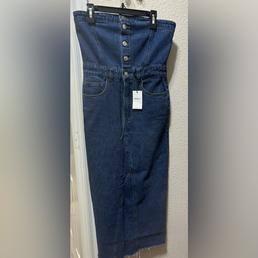 Forever 21 Strapless Denim Midi Dress